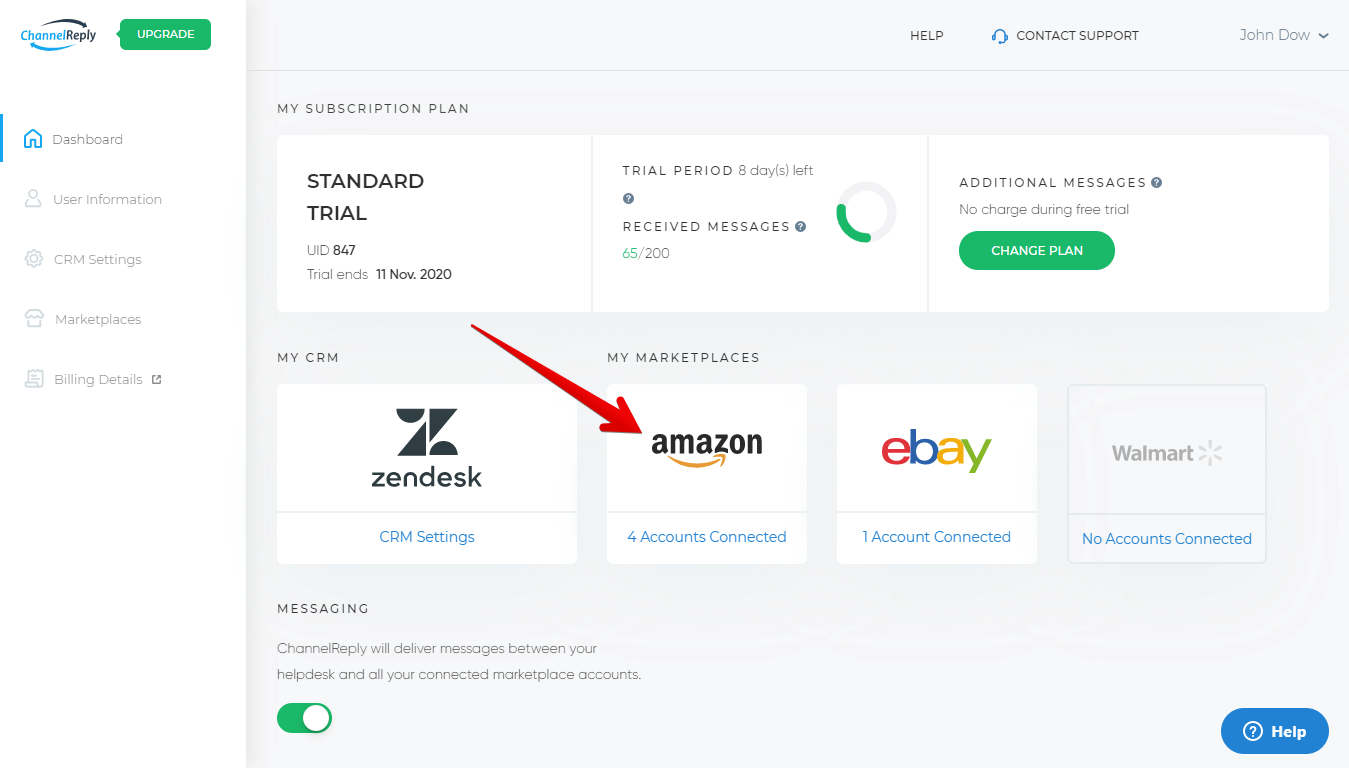 Choose Amazon on Dashboard for Advanced Configuration Settings