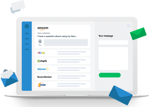 Laptop with Amazon, eBay, Shopify, Walmart, Back Market and Newegg support on one screen