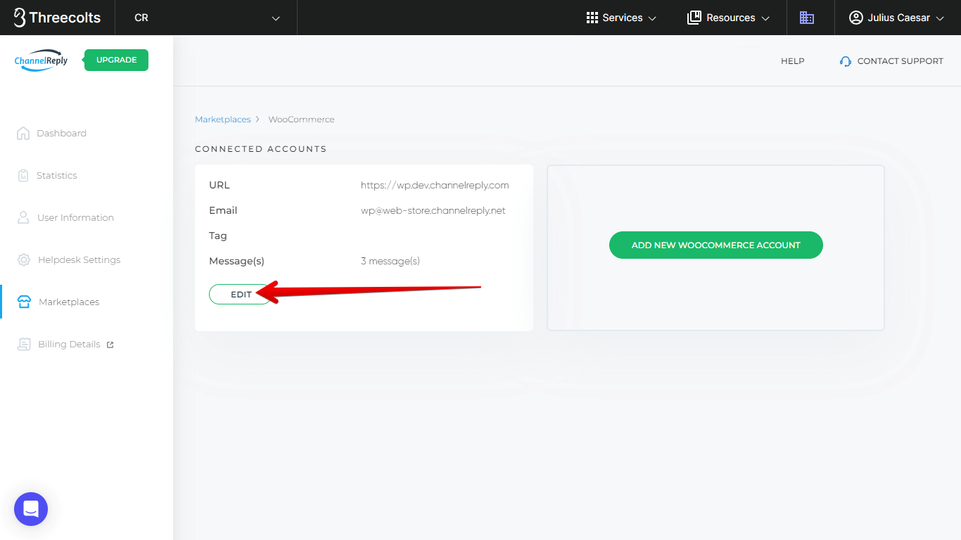 Edit button on a WooCommerce account