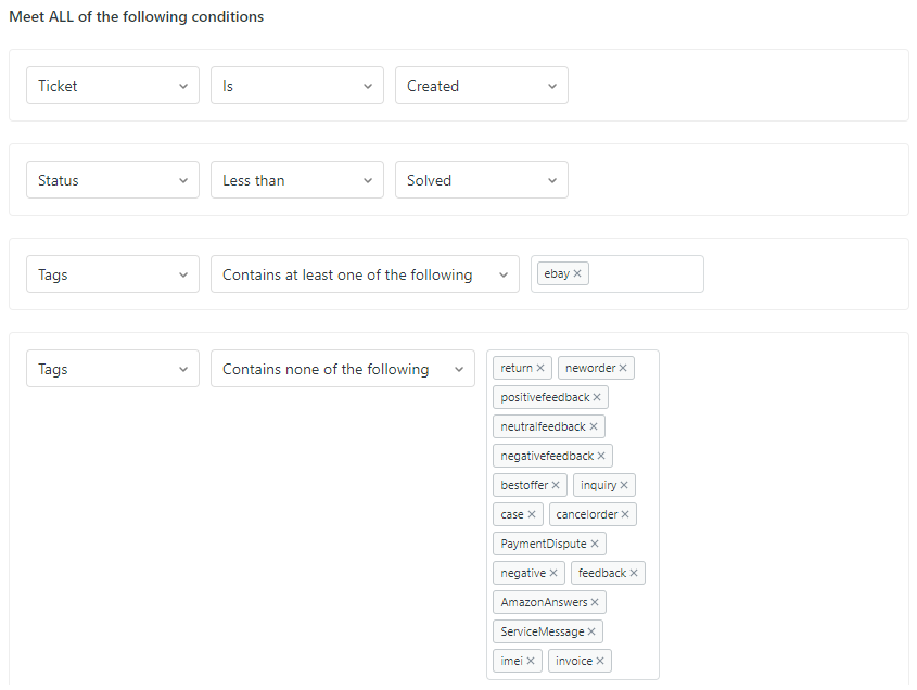 Autoresponder trigger conditions for replying to the first message in each ticket