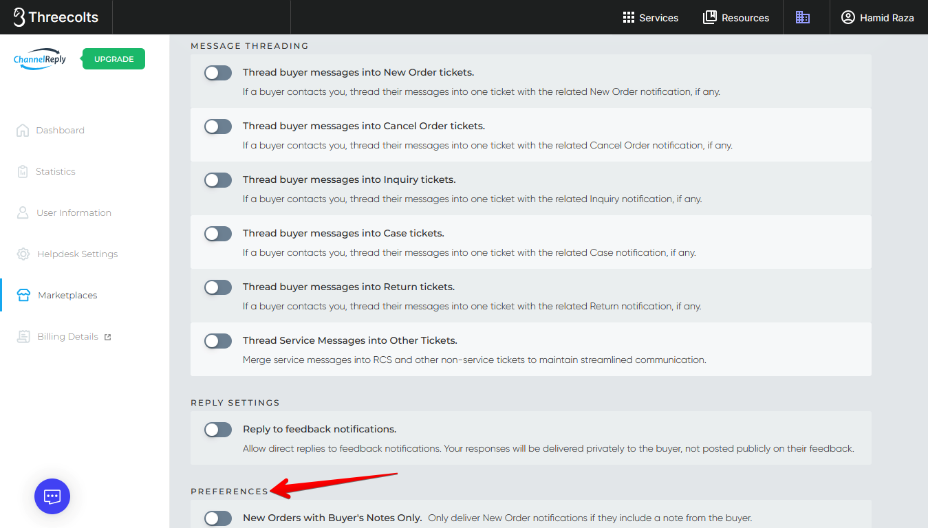eBay Prefernece Settings in ChannelReply