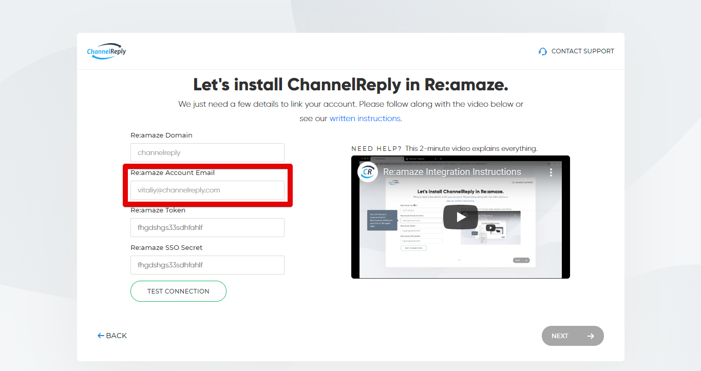 Entering Your Re:amaze Account Email in ChannelReply