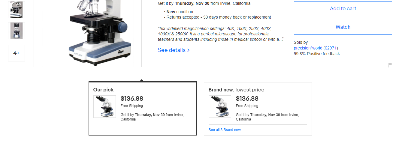 eBay Our Pick Box and Lowest Price Box