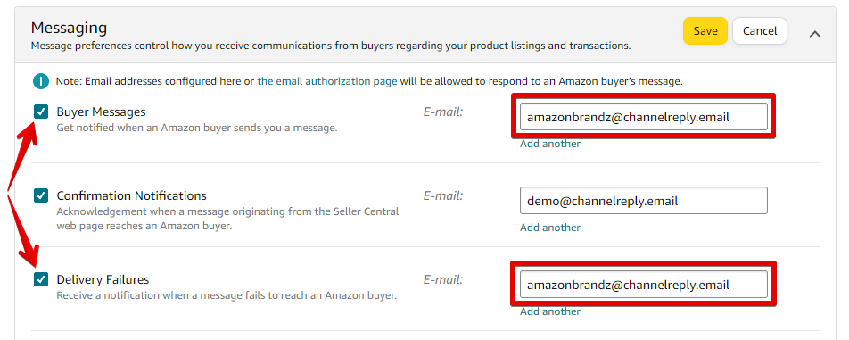 Buyer Messages Checked and ChannelReply Email in E-mail Field