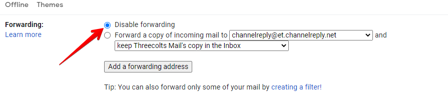 Disable forwarding selected