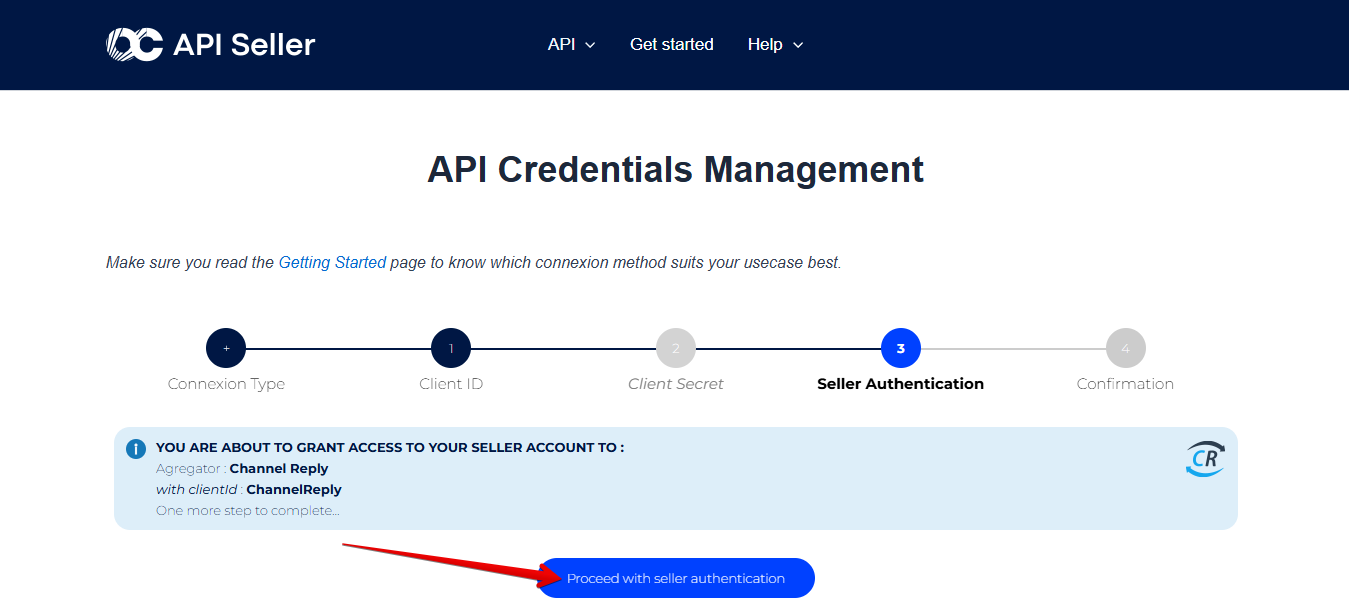 Proceed with seller authentication button in Octopia