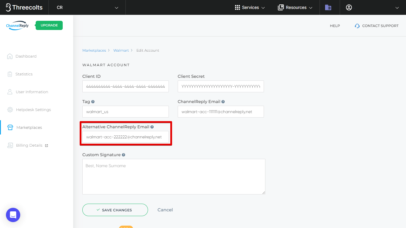 Alternative ChannelReply Email Field