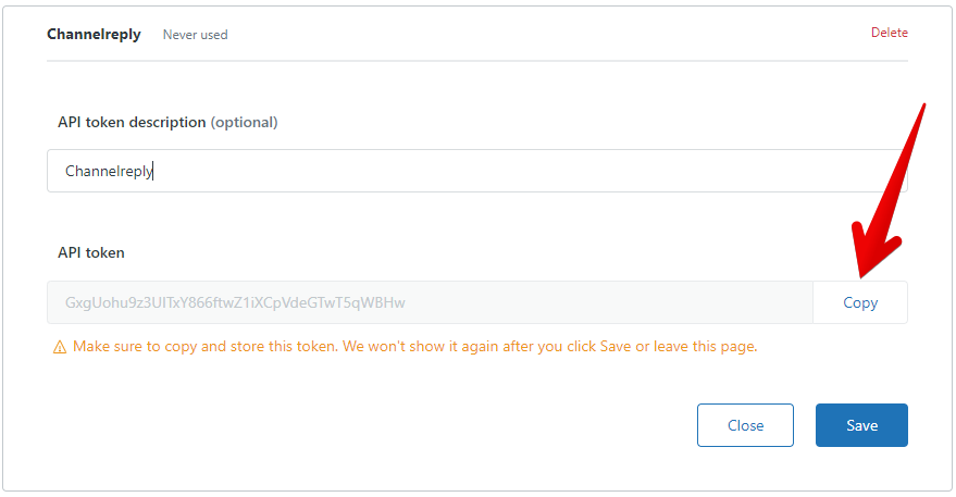 Copy button for an API Token in Zendesk