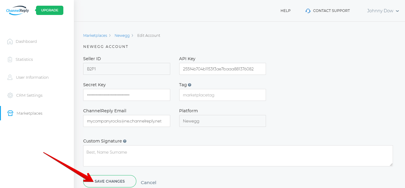 Saving Changes to a ChannelReply Email