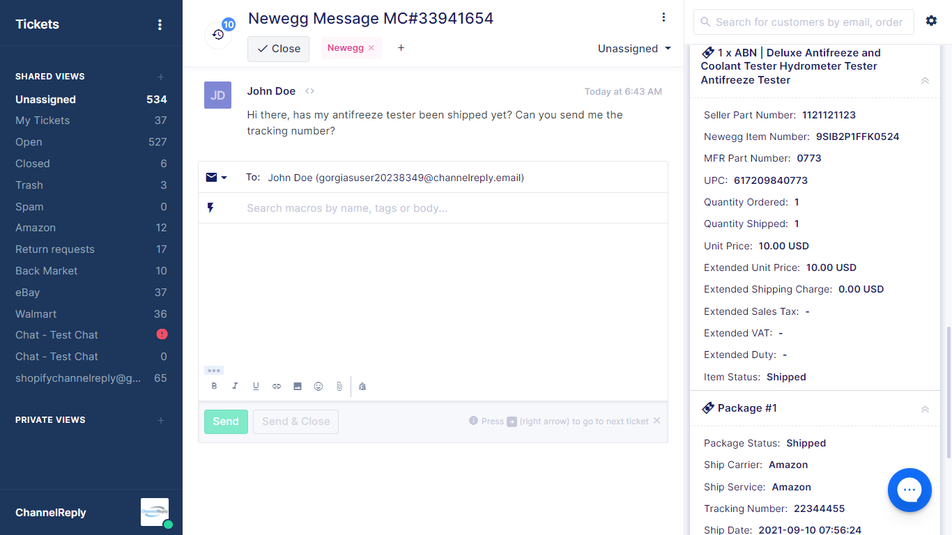 Newegg-Gorgias integration