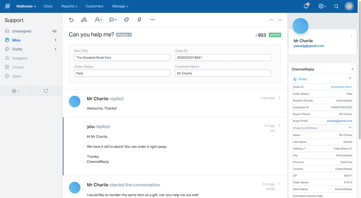 Help Scout Shopify Integration with ChannelReply