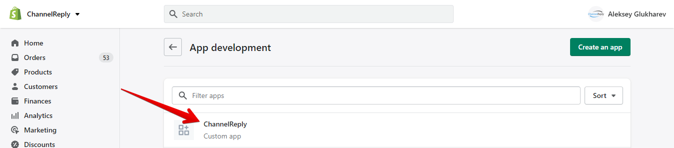 ChannelReply Custom App in Shopify