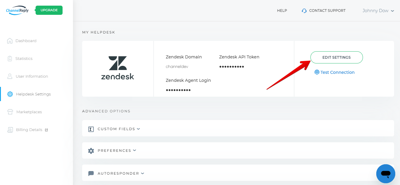 Edit Settings button in Helpdesk Settings