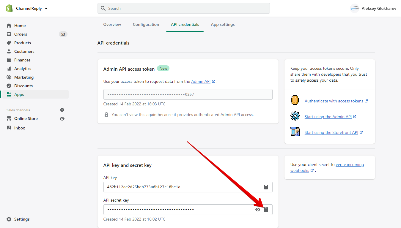 API Secret Key Copy Button