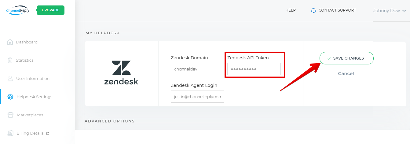 Save Changes button in Helpdesk Settings