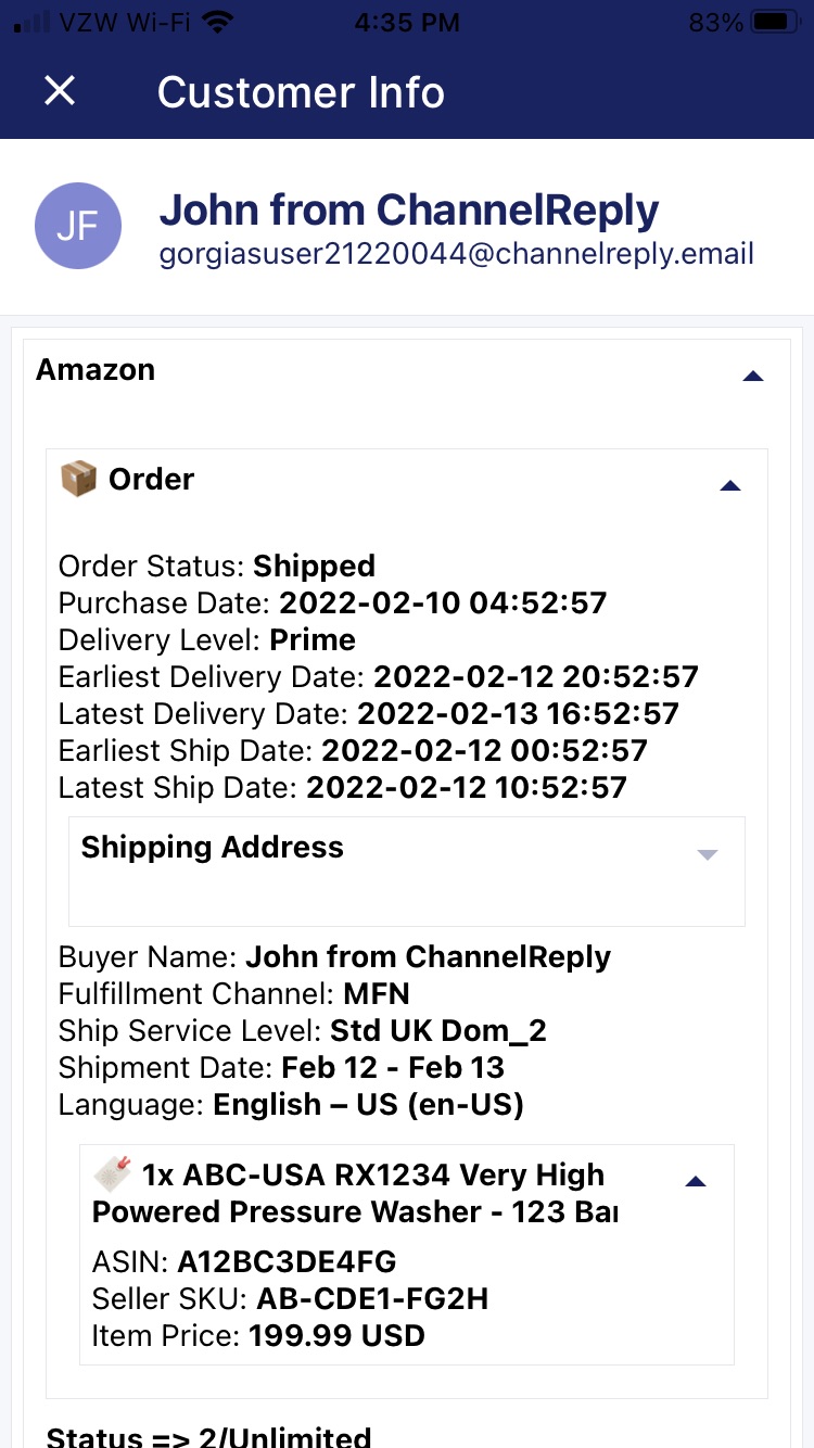 Amazon Data in the Gorgias iOS App