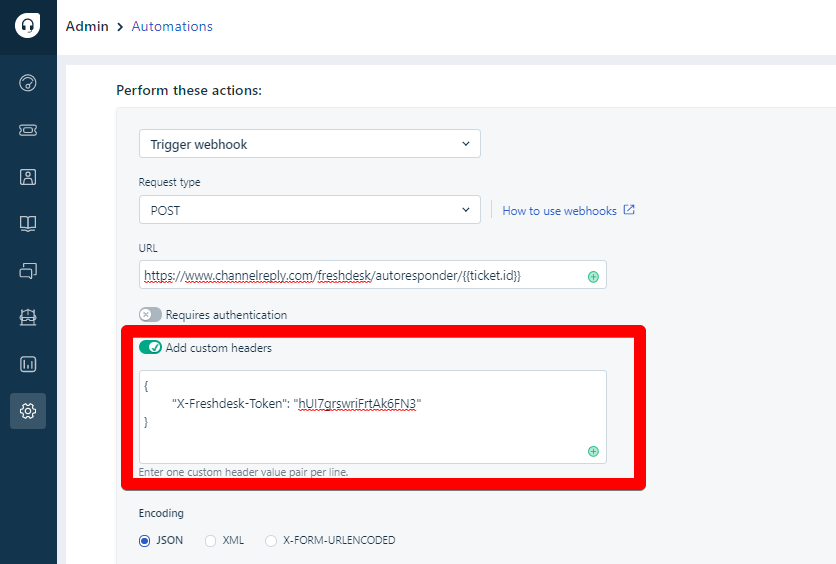 Custom headers settings in Freshdesk automations