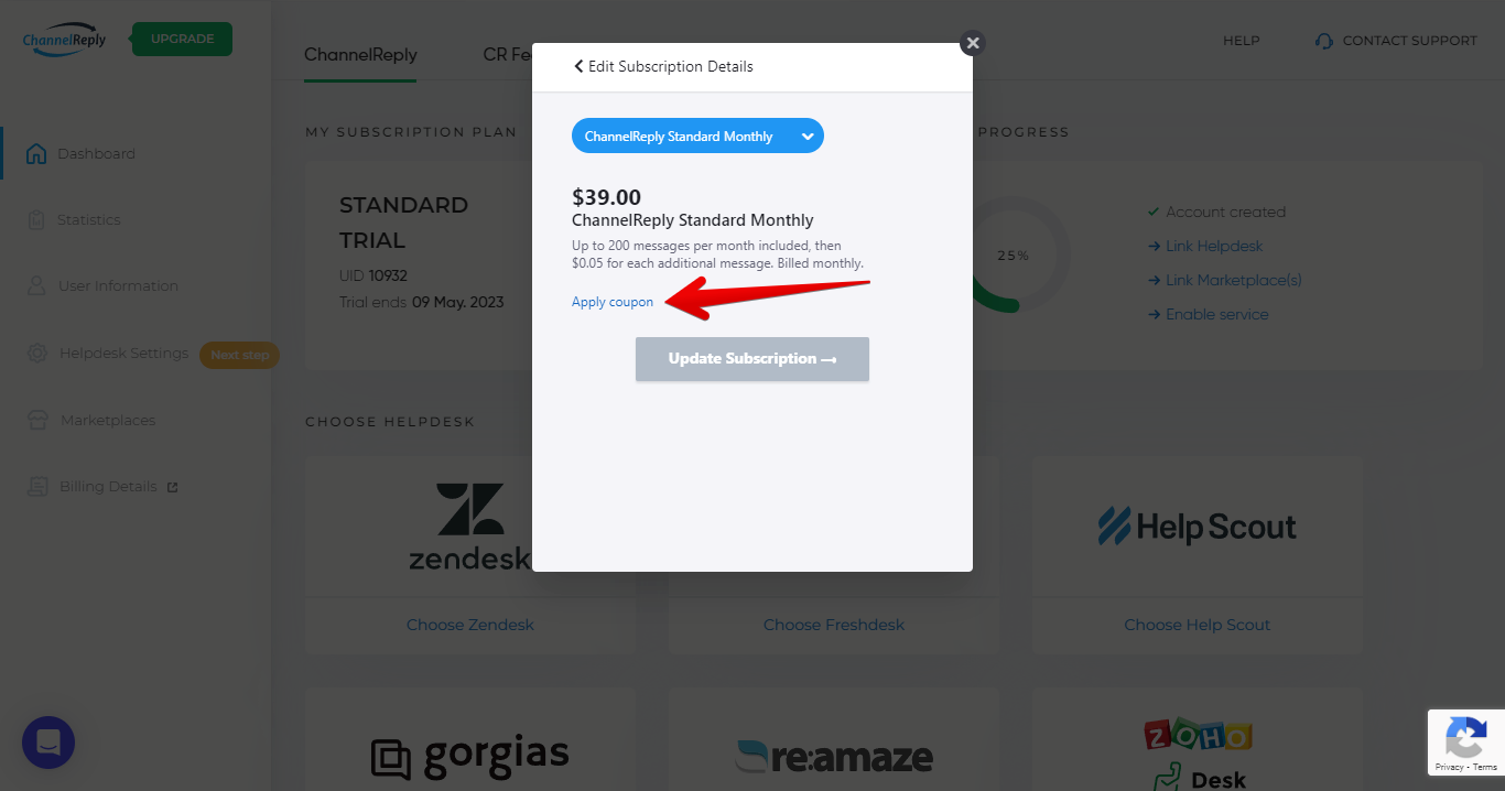 Apply coupon button