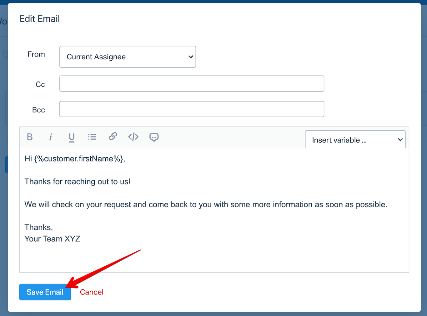 Save Email Button