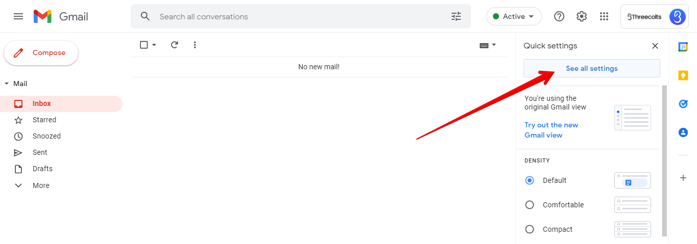 See all settings button in Gmail