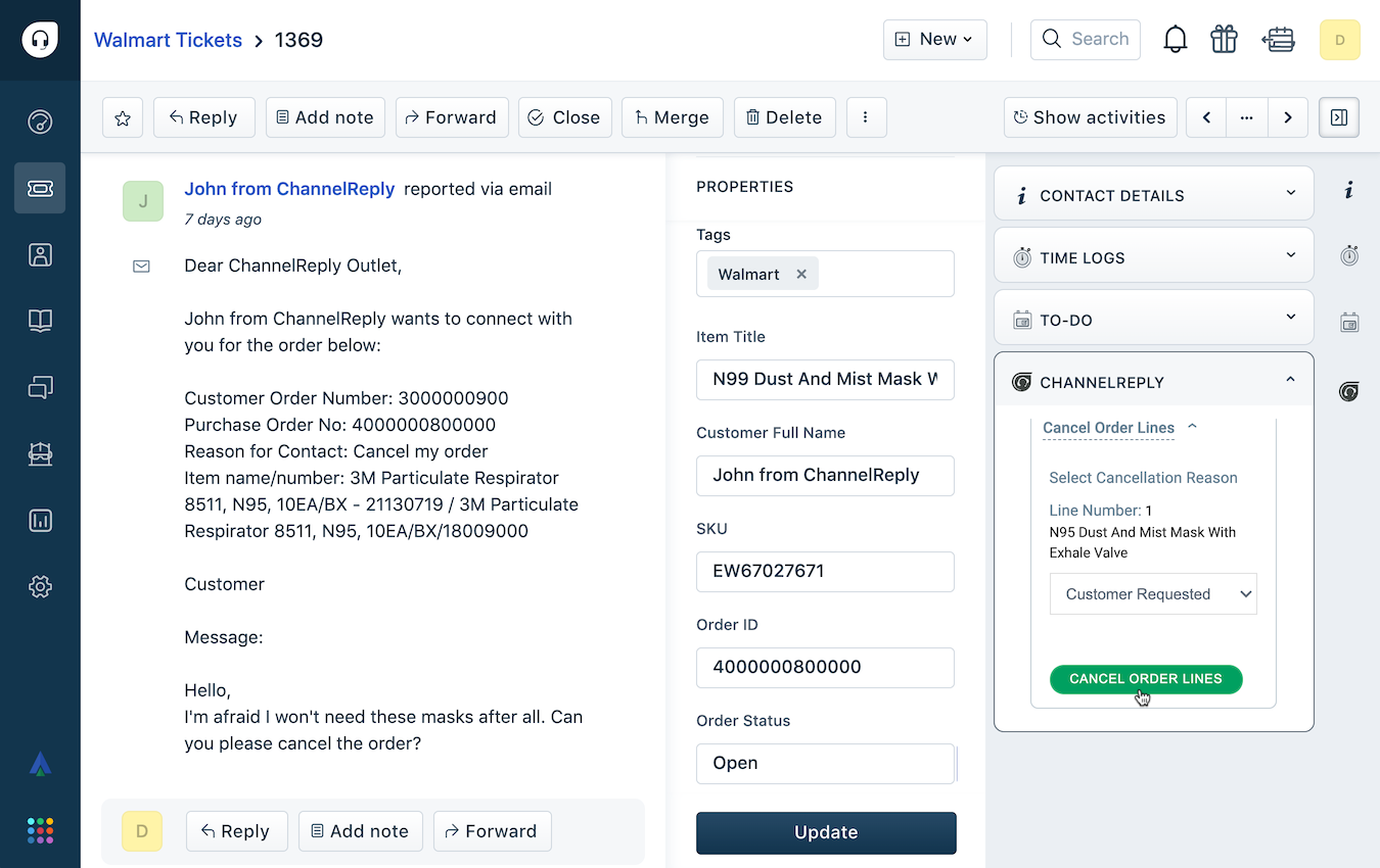 Cancelling a Walmart Order in Freshdesk