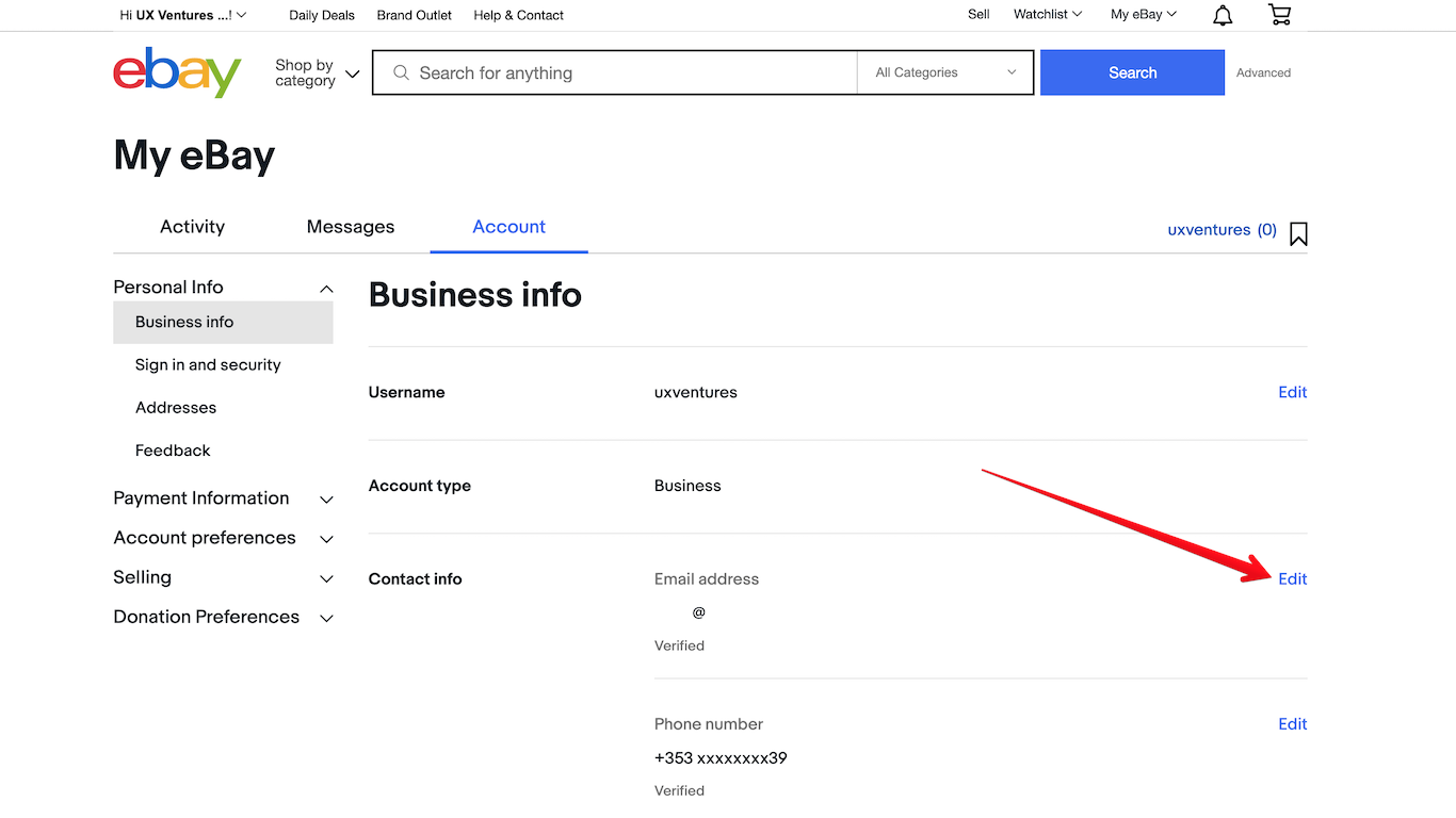 Edit Button for Contact Info Email Address