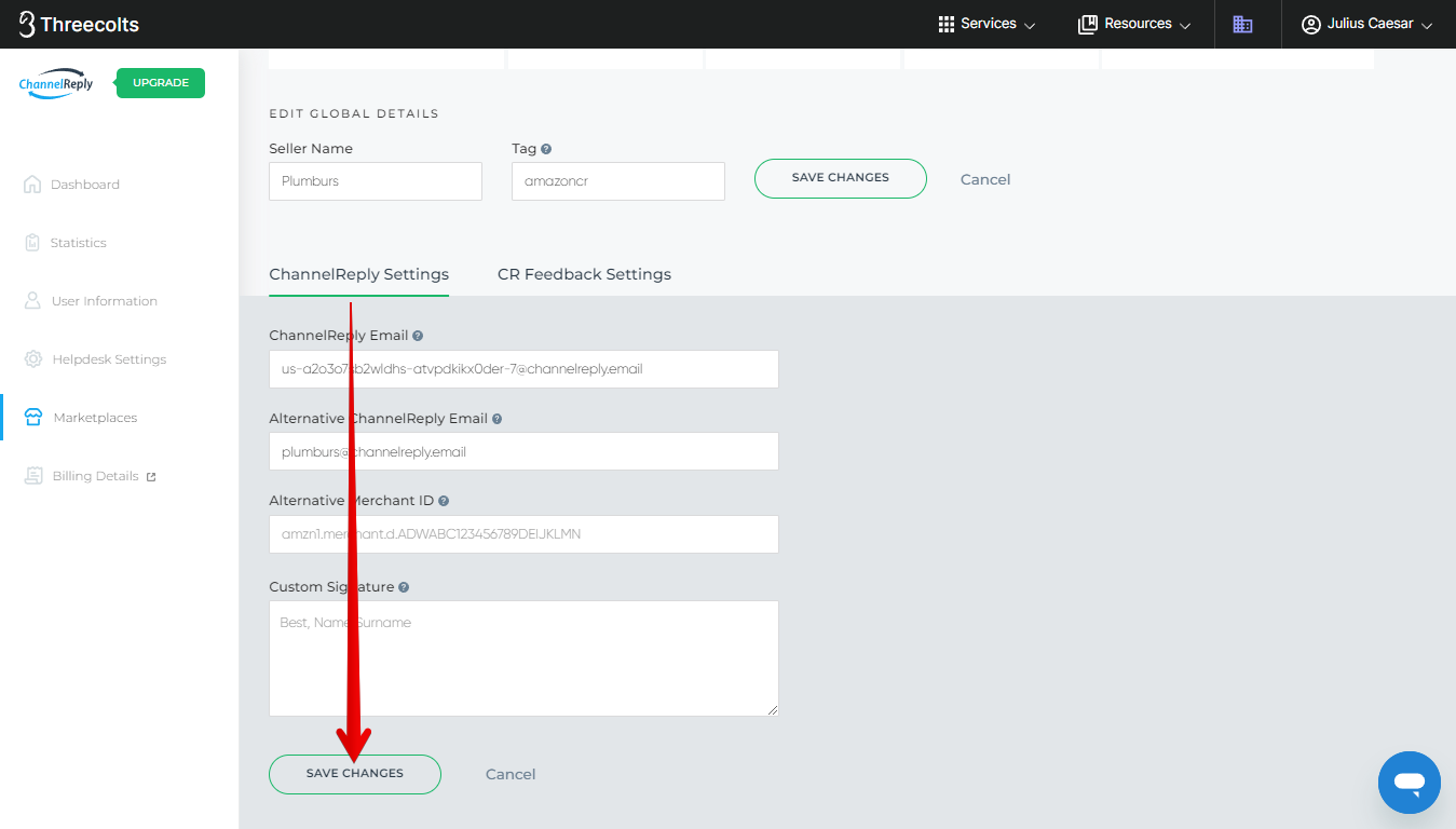 Save Changes Button for ChannelReply Settings