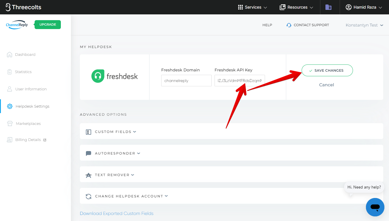 Edit Freshdesk API Key in ChannelReply