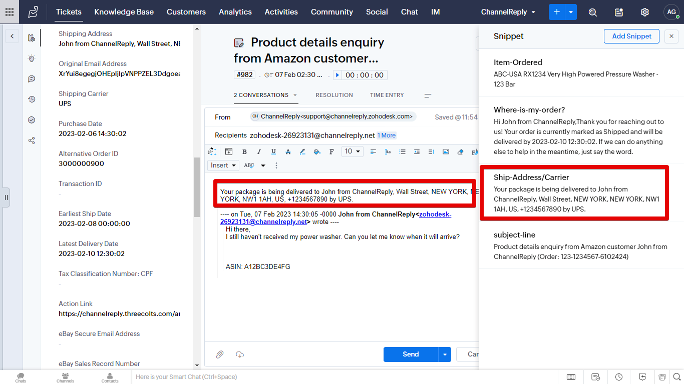 Entering a snippet with custom fields on a Walmart ticket