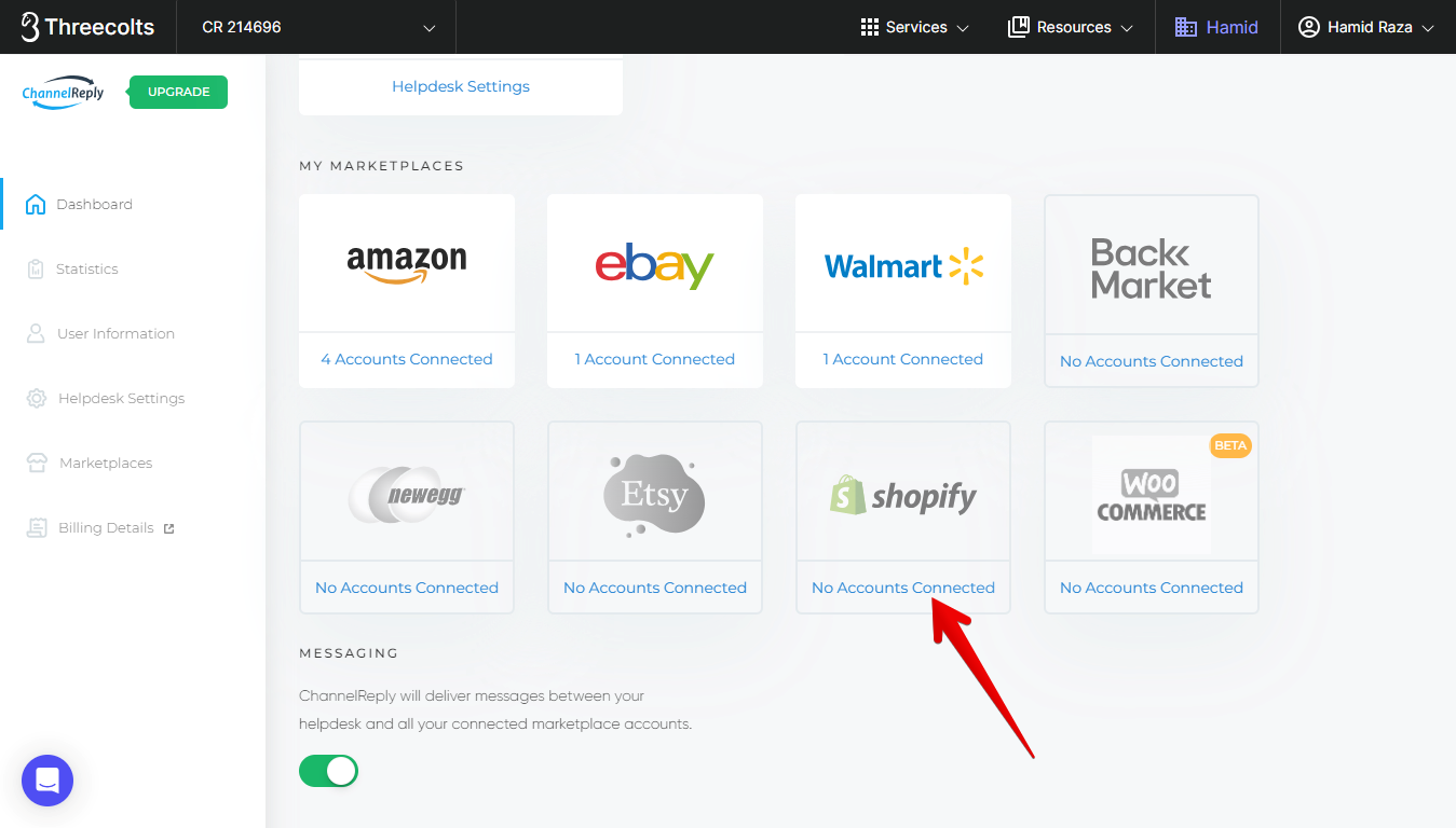 Shopify on the ChannelReply Dashboard