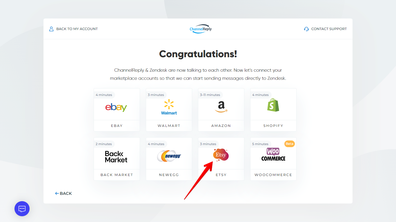 Integrating with Etsy on the Zoho Desk integration success screen