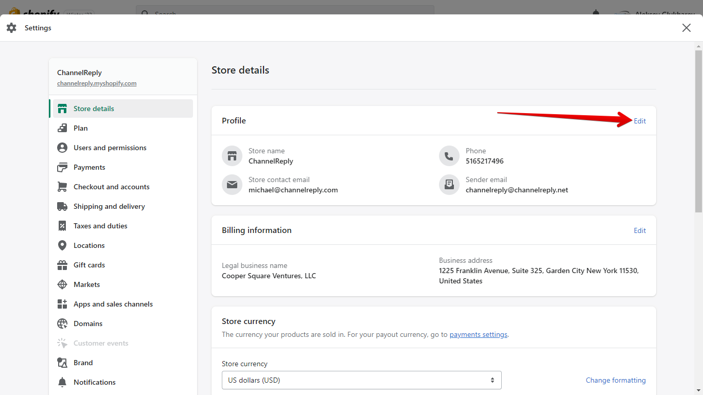 Contact Information Edit Button