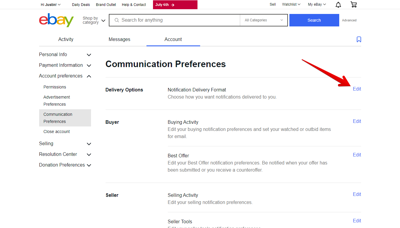 Edit Button for Delivery Options on eBay