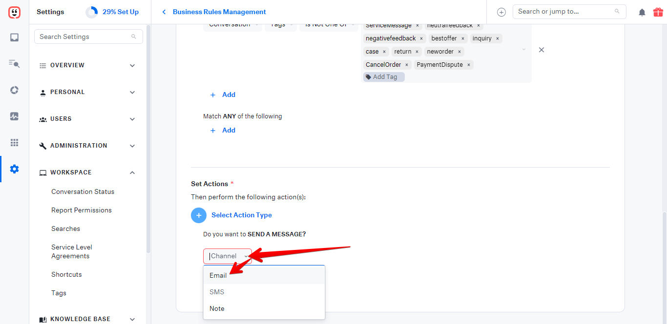 Channel dropdown set to Email