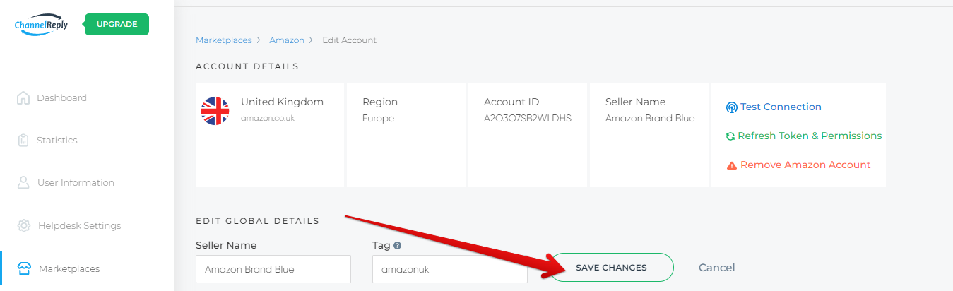 Save Changes Button in Edit Global Details Section