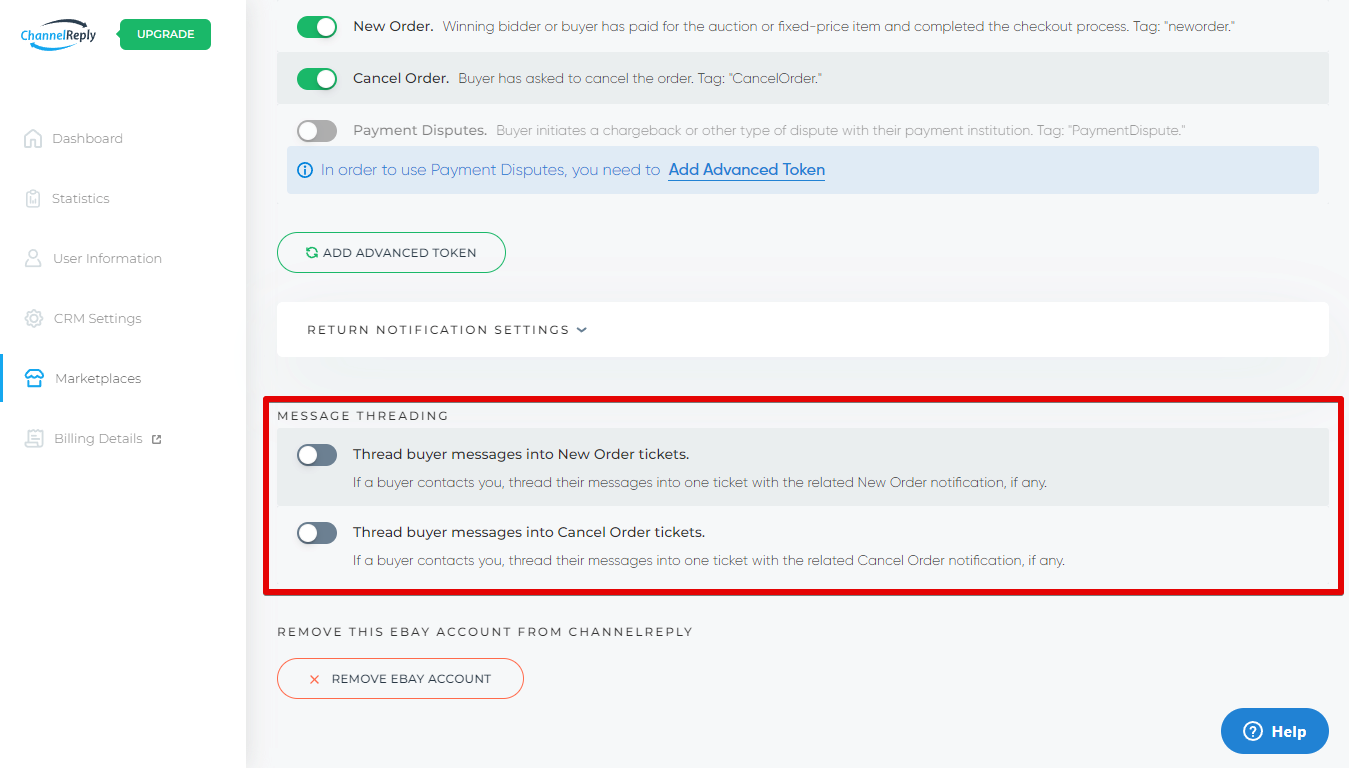 ChannelReply Message Threading Options for eBay