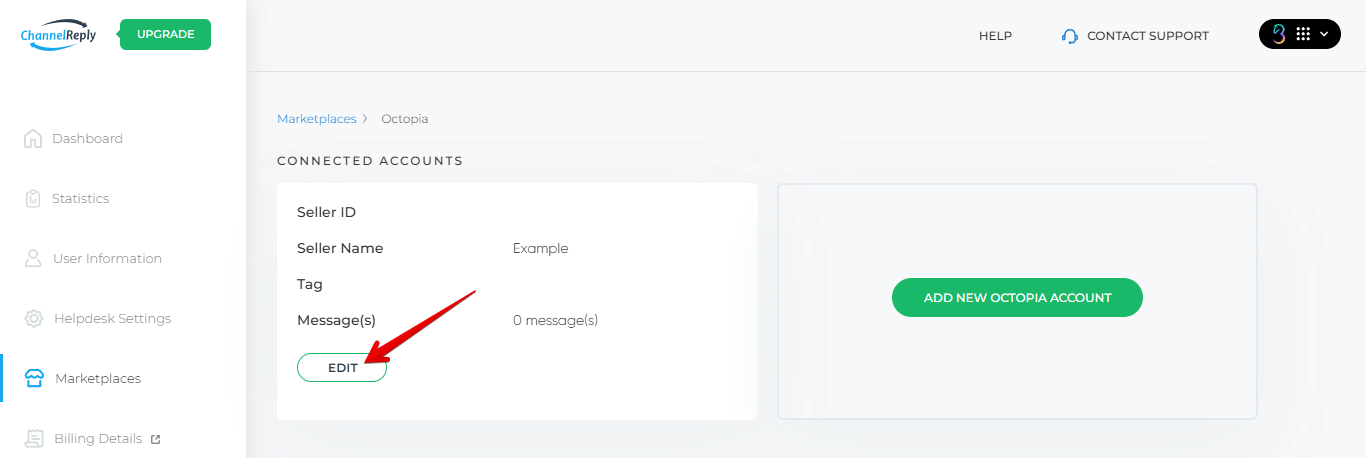 Edit button on a connected Octopia account