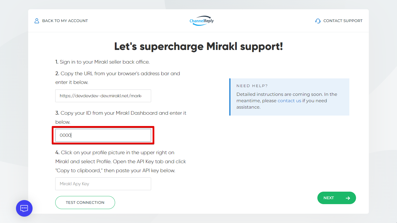 Mirakl ID entered in ChannelReply