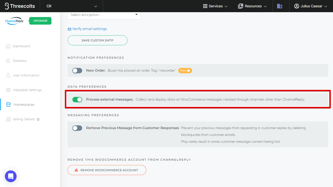 Process External Messages setting