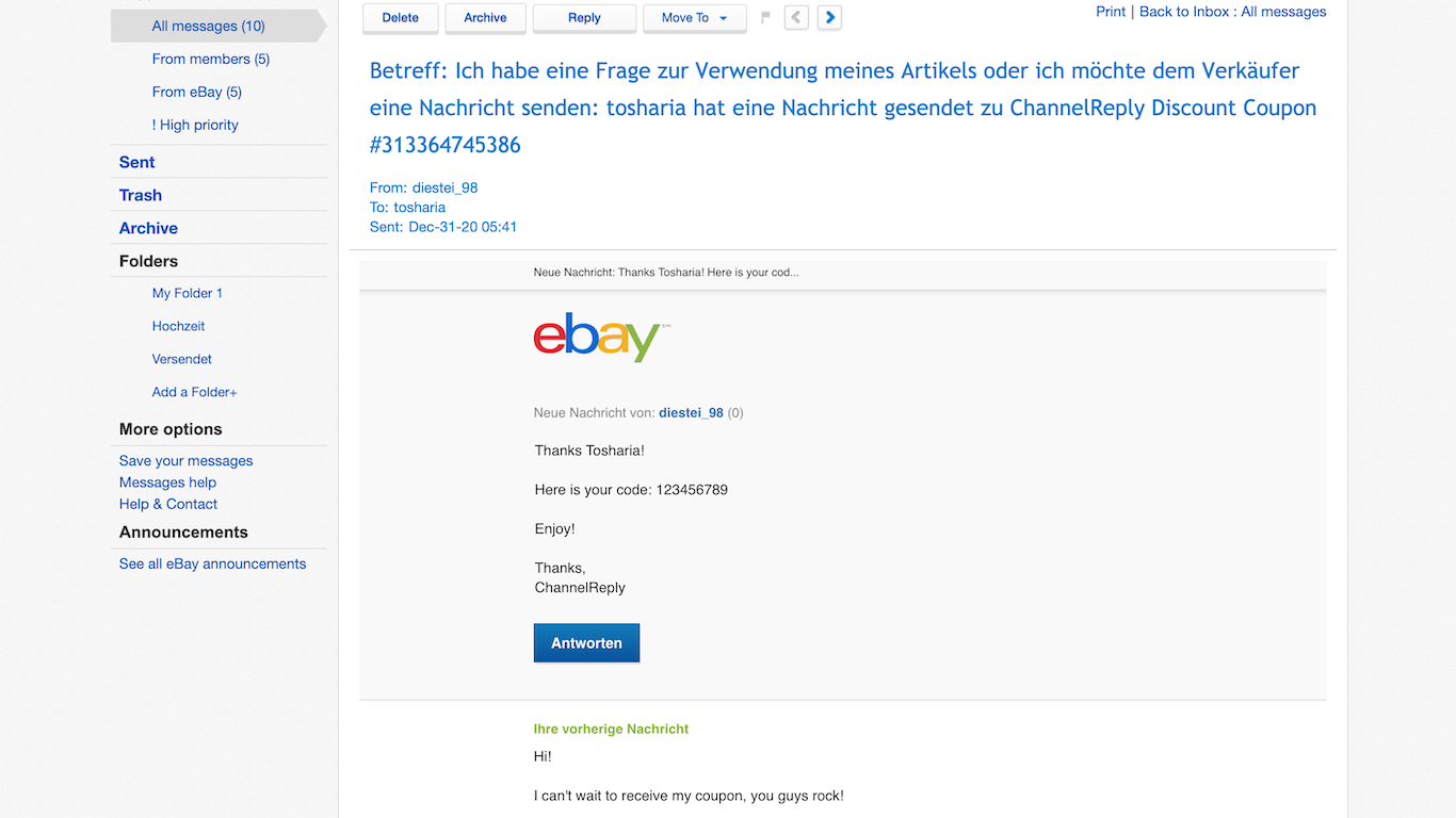 Zendesk Message Received on eBay