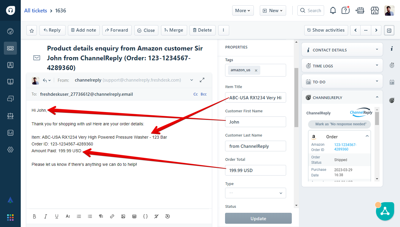Automatically Insert Amazon Data in a Freshdesk Ticket