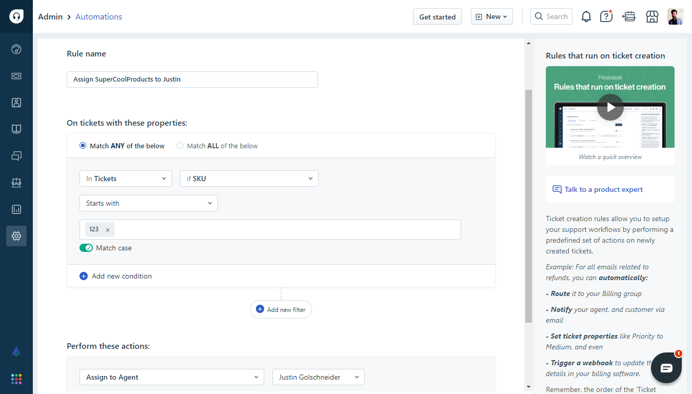 Assign Support Tickets Based on SKU
