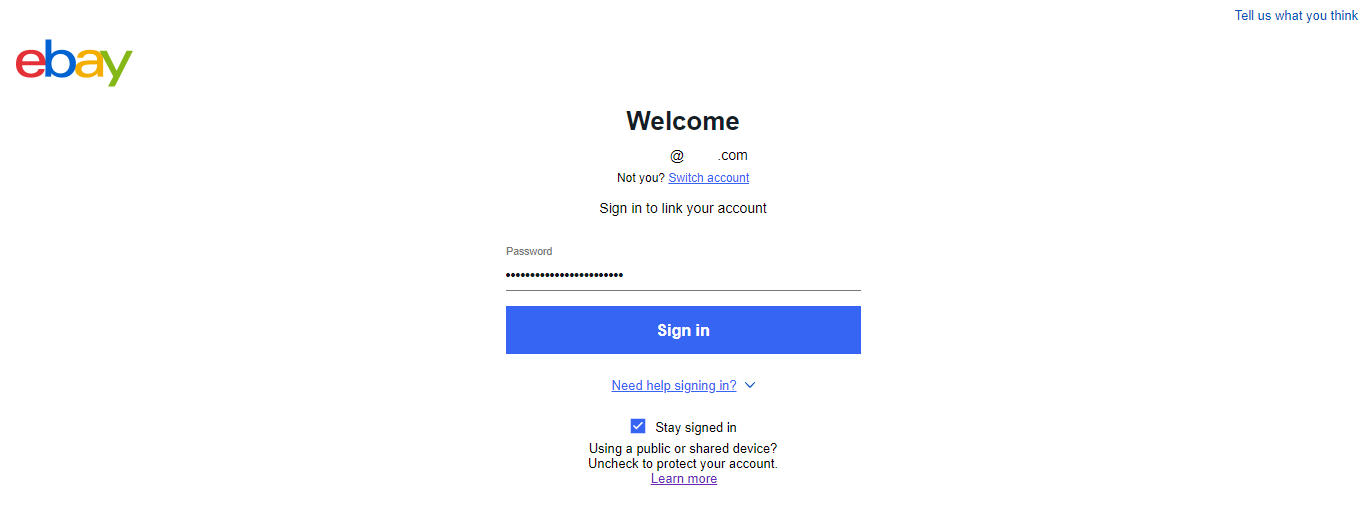 eBay Login Screen