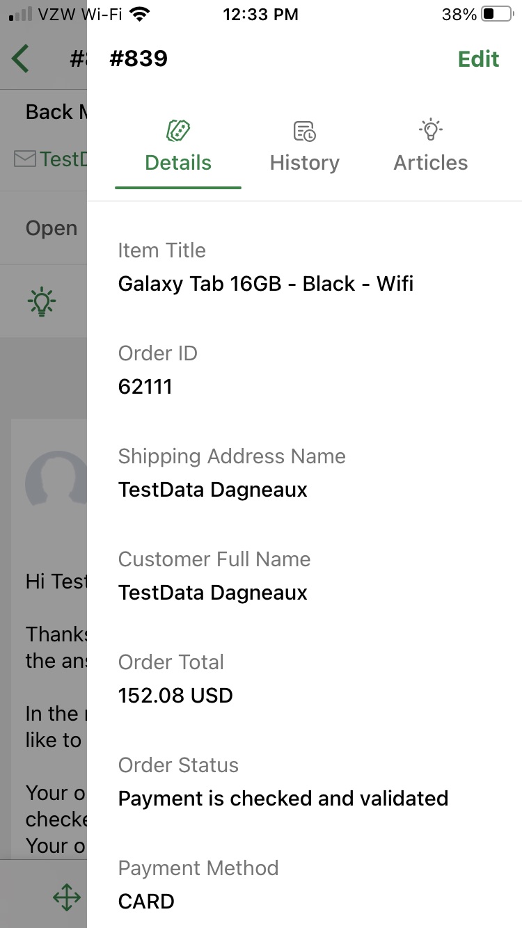 Responding to an eBay message in the Zoho Desk mobile app for iOS