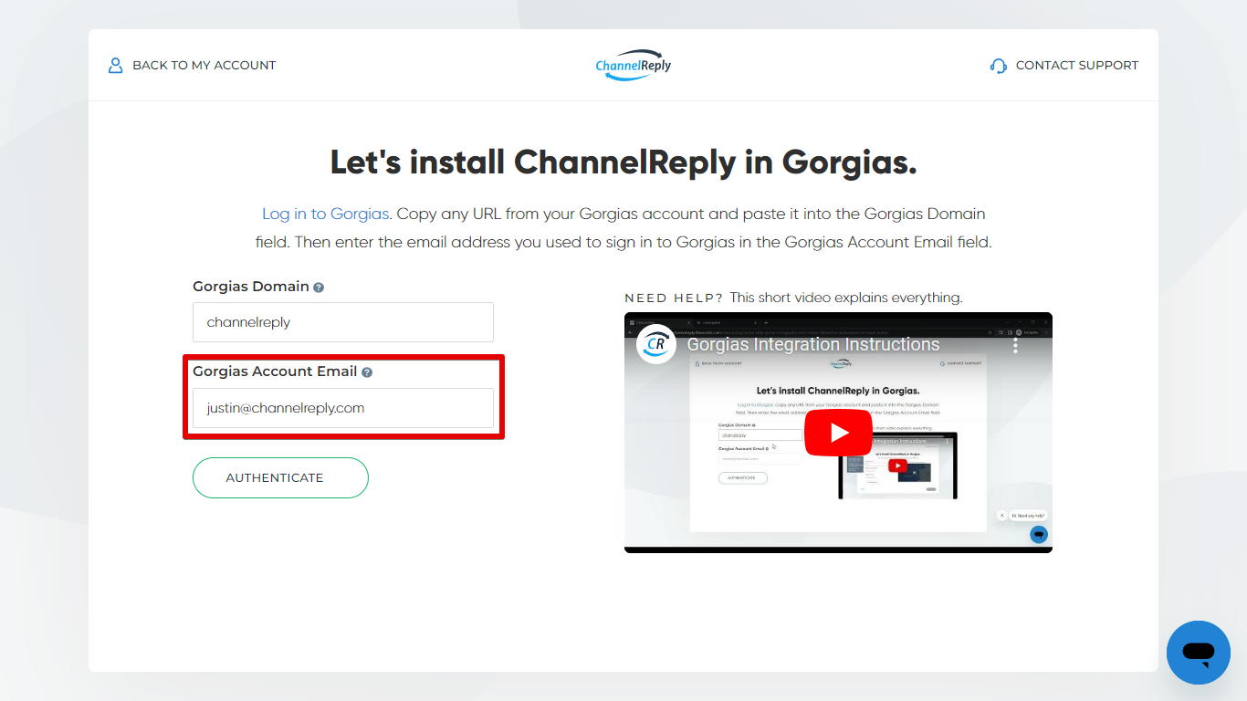 Paste Gorgias Username into ChannelReply