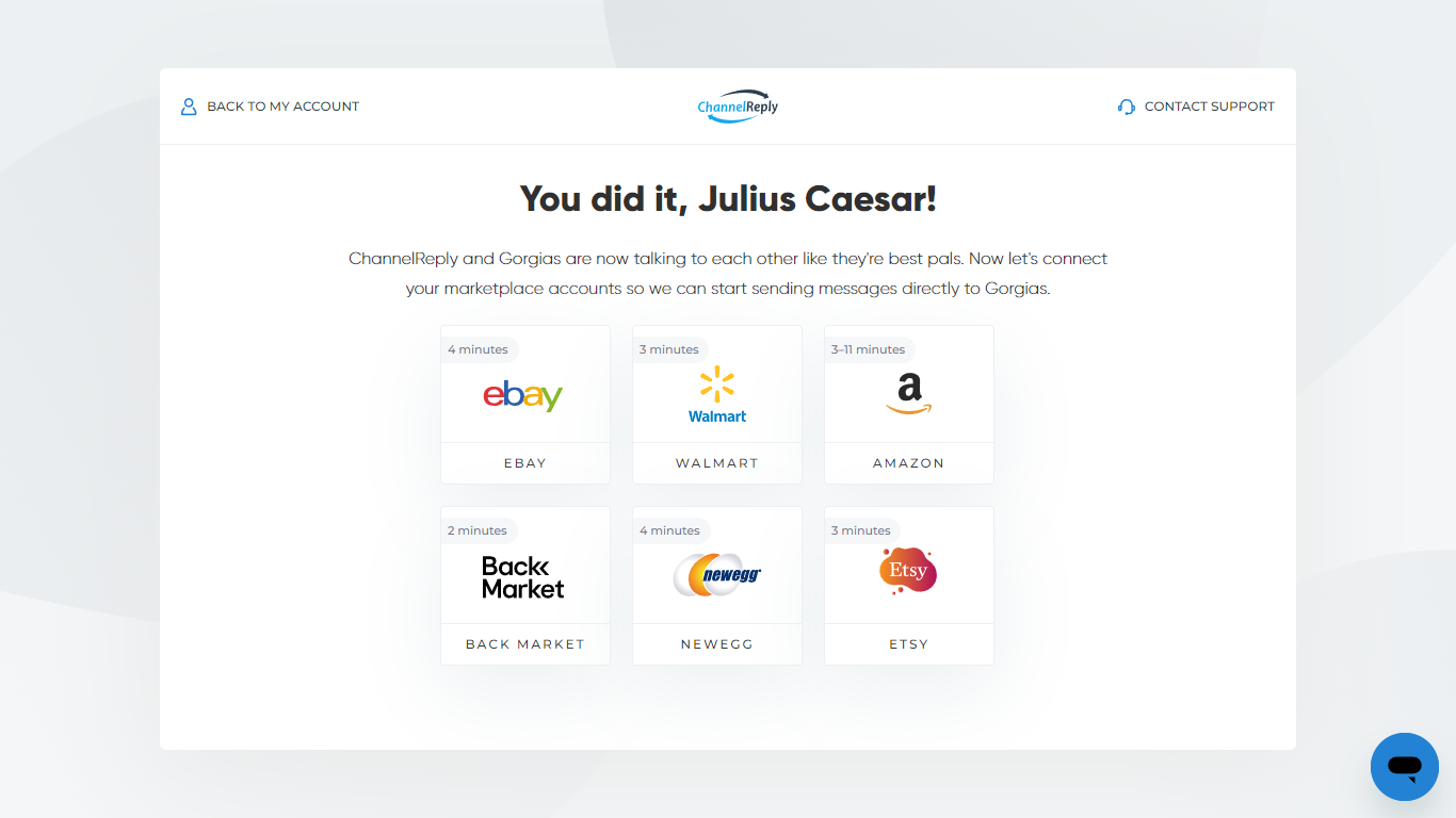 Gorgias Integration Success Screen