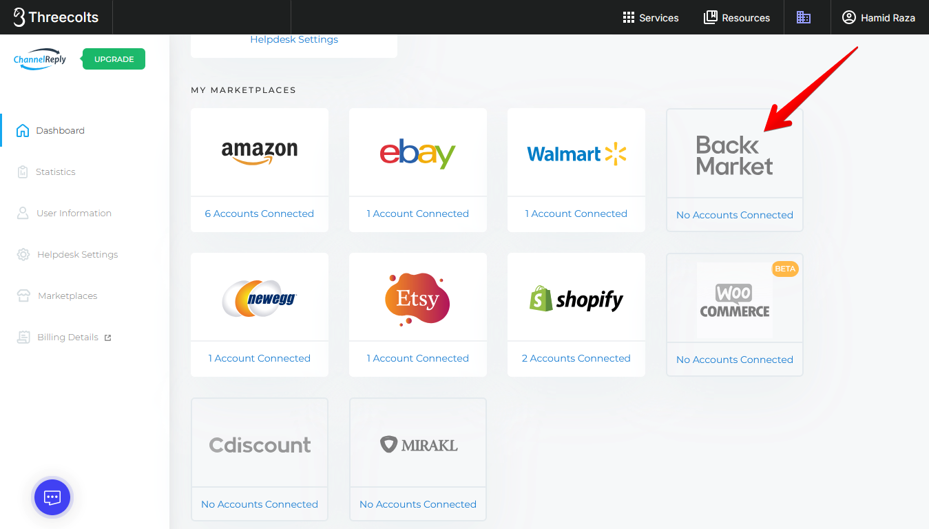 Back Market on the ChannelReply dashboard