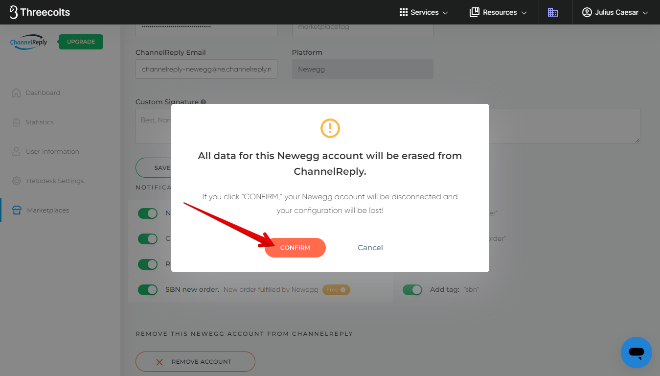 Confirm Button in Remove Account Popover