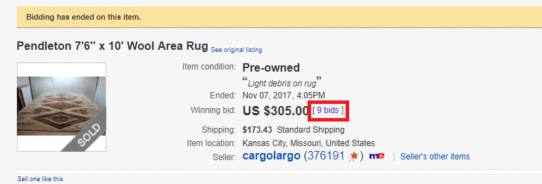 Number of Bids on a Completed eBay Listing