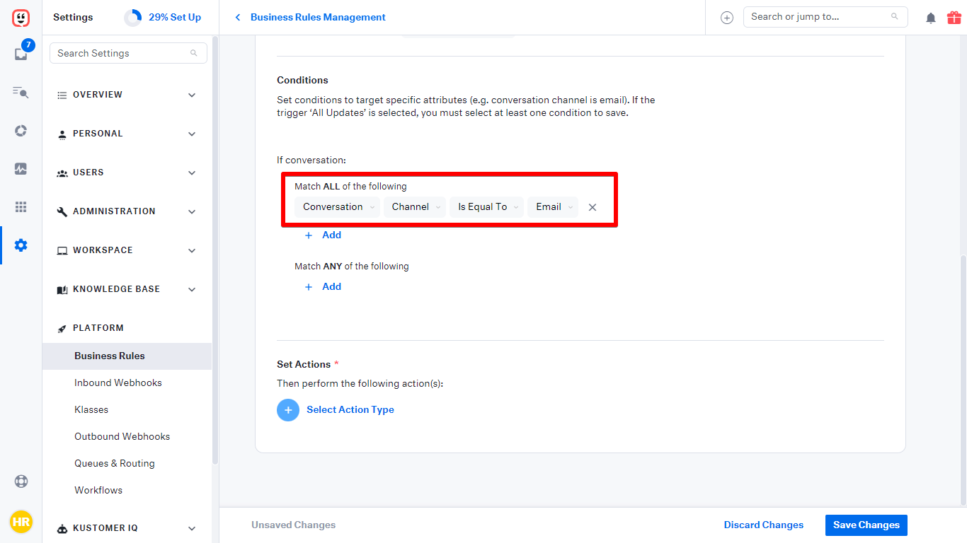 Conversation Channel Is Equal To Email condition